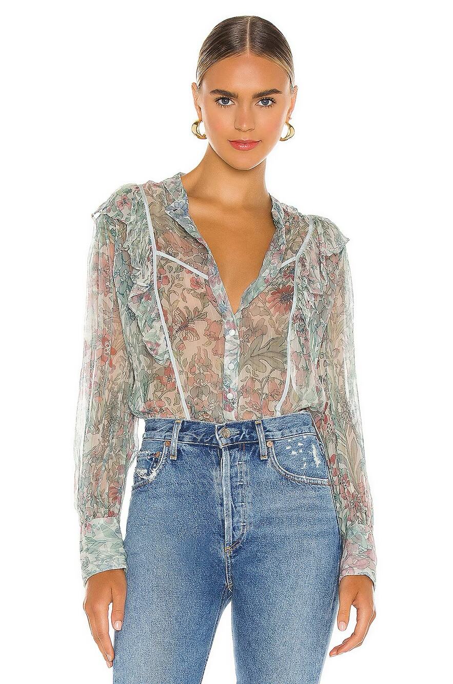 Loveshackfancy Beatrix Mystical Foliage Floral Blouse Top Size S